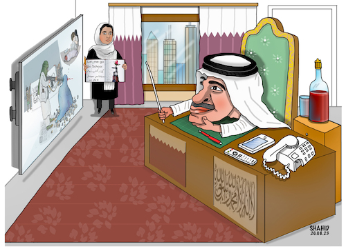 Cartoon: Qatar watching Taliban crime ! (medium) by Shahid Atiq tagged afghanistan