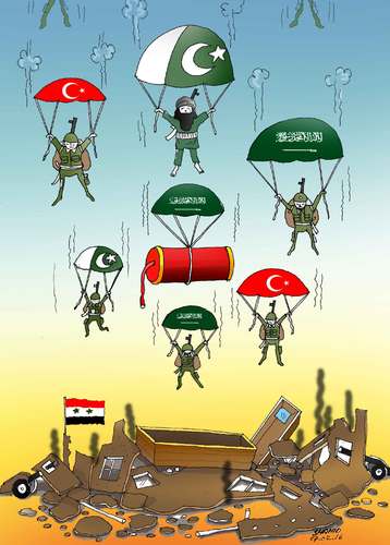 Cartoon: Saudi deployed troops to Syria (medium) by Shahid Atiq tagged afghanistan,kabul,isis,terrorism,taliban,turkey,iran,pakistan
