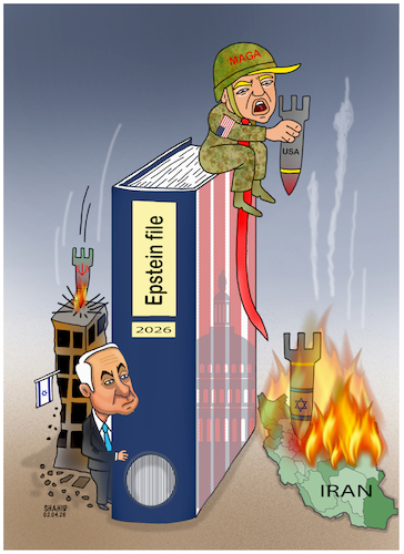 Cartoon: Shadow on Epstein files! (medium) by Shahid Atiq tagged iran