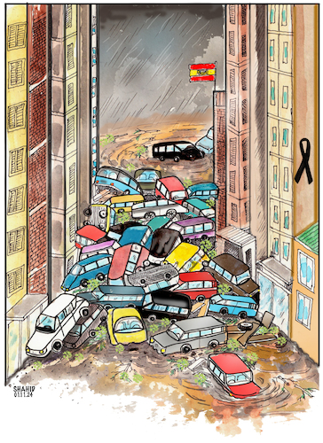 Cartoon: Spain catastrophe! (medium) by Shahid Atiq tagged spain