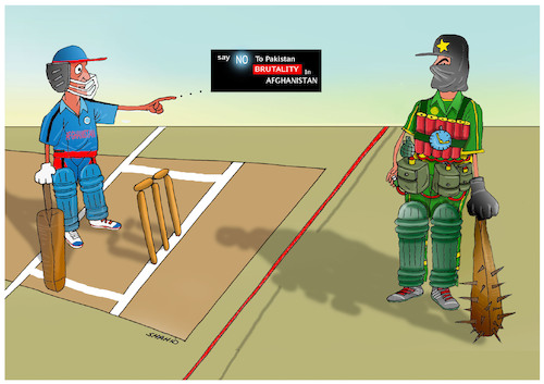 Cartoon: Sports or terror ?! (medium) by Shahid Atiq tagged afghanistan,balkh,helmand,kabul,london,nangarhar,attack