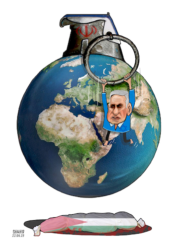 Cartoon: The world is in Danger ! (medium) by Shahid Atiq tagged iran