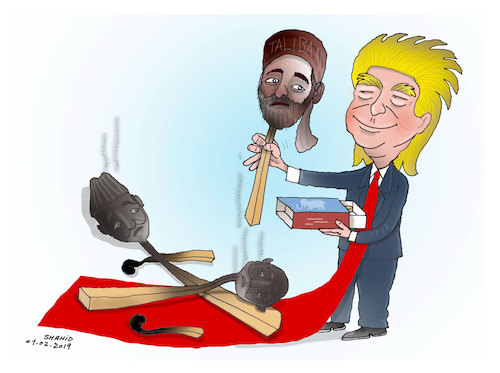 Cartoon: Trump and Taliban ! (medium) by Shahid Atiq tagged afghanistan