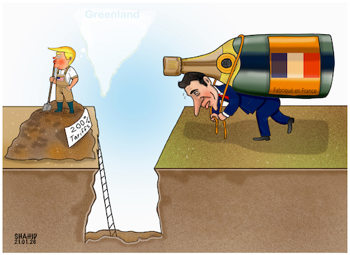 Cartoon: Unacceptable  tariffs ! (medium) by Shahid Atiq tagged france