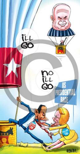 Cartoon: US Elections (medium) by manjul tagged manjul,cartoon,baloon,clinton,obama,hillary,