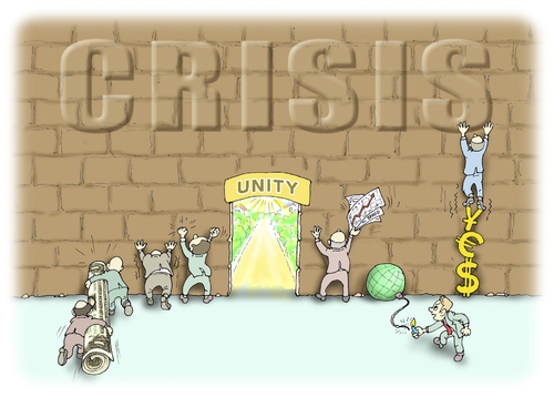 Cartoon: the wall and the exit (medium) by gonopolsky tagged crisis,unity,the