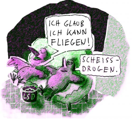 Cartoon: drogen (medium) by Faxenwerk tagged vögel,drogen,lsd,fliegen,faxenwerk,schmalffuß
