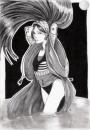 Cartoon: Night (small) by Laurie Mouret tagged mechanical,pencil,kimono,night,pool,moon,black,
