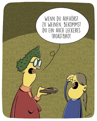 Cartoon: Trostbrot (medium) by SCHÖN BLÖD tagged toast,trost,toastbrot,traurig,trauer,mädchen,kind,mutter,toast,trost,toastbrot,traurig,trauer,mädchen,kind,mutter