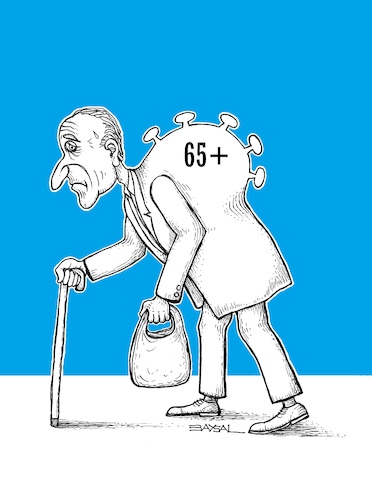 Cartoon: covit and olds... (medium) by ercan baysal tagged covit19,stick,65,corona,coronavirus,patient,old,virus