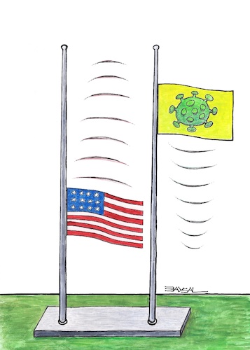 Cartoon: USA and Corona... (medium) by ercan baysal tagged usa,corona,covit19,virüs,pandemi,america,flagpole,american,yanke,flag