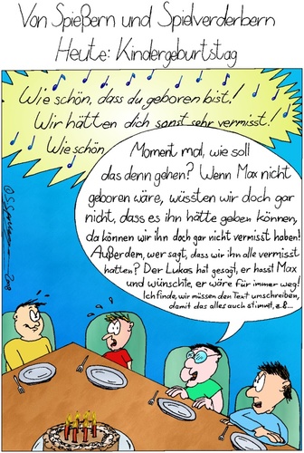 Cartoon: Kindergeburtstag (medium) by chaosartwork tagged kinder,geburtstag,lied,singen,feier,kuchen,torte,spielverderber,langweiler,neunmal,klug,gemein,naseweis