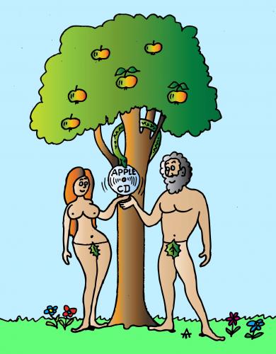 Cartoon: Adam And Eve (medium) by Alexei Talimonov tagged adam,eve,paradise,cd,media,computer,apple