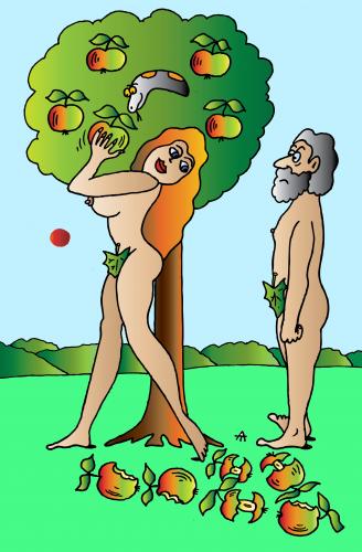 Cartoon: Adam And Eve (medium) by Alexei Talimonov tagged adam,eve,paradise,eden,apple