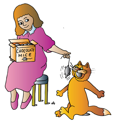 Cartoon: Cat and Girl (medium) by Alexei Talimonov tagged cat,girl