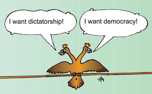 Cartoon: Dictatorship - Democracy (medium) by Alexei Talimonov tagged dictatorship,democracy