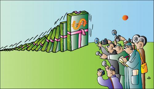 Cartoon: Domino (medium) by Alexei Talimonov tagged domino,dollar,financial,crisis,recession