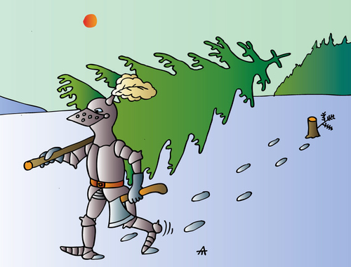 Cartoon: Knight and Xmas tree (medium) by Alexei Talimonov tagged knight,xmas