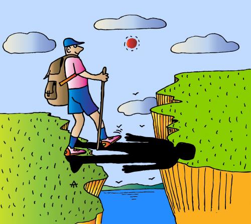 Cartoon: Turist i ten (medium) by Alexei Talimonov tagged tourist,brücke,bridge,shadow,schatten