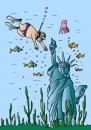 Cartoon: Wet Liberty (small) by Alexei Talimonov tagged usa liberty statue climate change water dyving