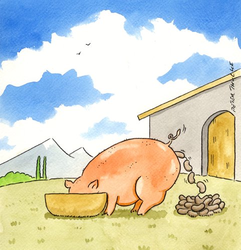 Cartoon: wurst (medium) by Peter Thulke tagged wurst,wurst,fleisch,bauernhof,bauer,tiere,tier,essen,fütterung,kot,schwein,sau