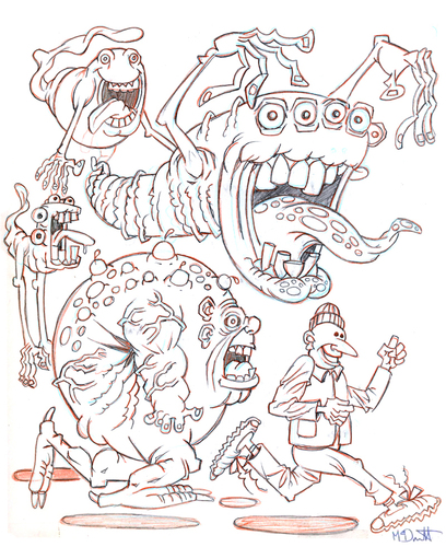 Cartoon: Flying Friends (medium) by Cartoons and Illustrations by Jim McDermott tagged sketchbook,monsters,scary