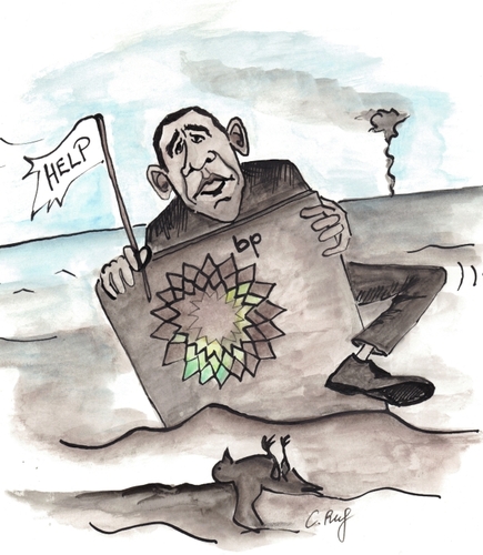 Cartoon: Ölmisere im Golf von Mexiko (medium) by Christine tagged barak,obama,oil,catastrophe