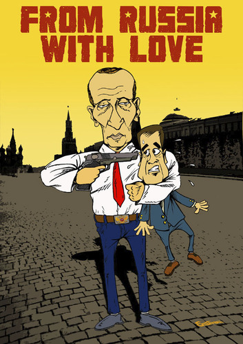 Cartoon: From russia with love (medium) by sebtahu4 tagged russian,president,dmitry,medvedev,prime,minister,vladimir,putin