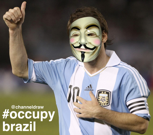 Cartoon: Occupy Brazil - Messi (medium) by Political Comics tagged football,fifa,brazil,worldcup,2014,brasil,occupybrazil
