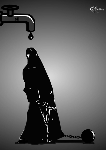Cartoon: karacarsaf pranga (medium) by duygu saracoglu tagged women,oil,darkness,captivity
