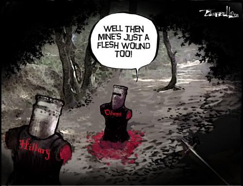 Cartoon: Flesh Wounds (medium) by CARTOONISTX tagged usa,presidential,election,hillary,clinton,barack,obama