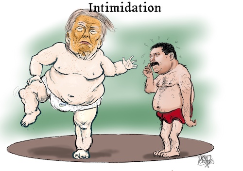Cartoon: Intimidation (medium) by jean gouders cartoons tagged trump,maduro,venezuela,trump,maduro,venezuela