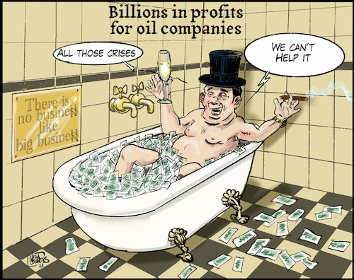 Cartoon: Profits (medium) by jean gouders cartoons tagged oil,crisis,war,profits,companies,oil,crisis,war,profits,companies