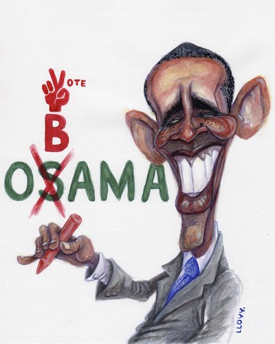 Cartoon: Obama (medium) by lloyy tagged barak,obama,osama,bin,laden,caricature,politic,votes