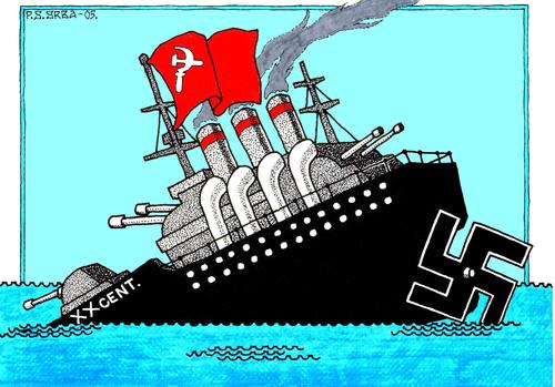 Cartoon: 20th century (medium) by srba tagged war,fascism,communism,history,ideologies,shipwreck,century