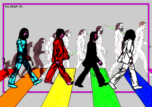 Cartoon: The Beatles (medium) by srba tagged evolution,road,abbey,music,rock,beatles,the