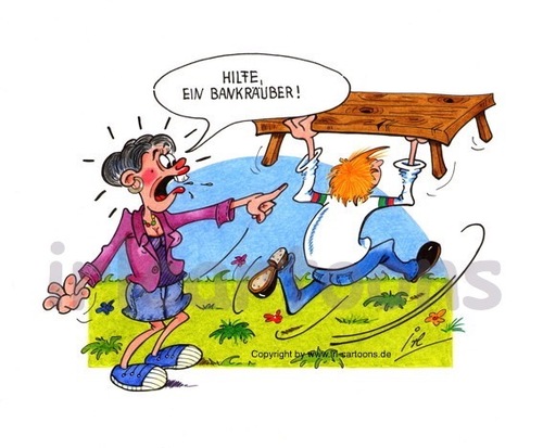 Cartoon: Achtung! (medium) by irlcartoons tagged parkbank,park,bankräuber,dieb,bank,bänker,wortwitz,cartoon,irlcartoons,frankfurt,überfall,diebstahl