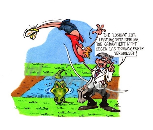 Cartoon: Doping (medium) by irlcartoons tagged sport,doping,dopinggesetz,meisterschaft,olympiade,leistungssteigerung,verbot,medikamentenmissbrauch,aufputschmittel,dopingschutzgesetz,gesundheit,gesundheitsschädigung,leistungsdruck,konkurrenz,dopingtest,arzneimittel,bodybuilding,nebenwirkungen,leistungsgrenzen,folgeschäden,wettkampfsperre,disqualifikation,blutprobe,sportverband,dopingprobe,steroide,ärzte,krokodil