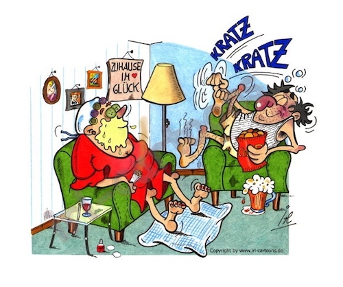 Cartoon: Zuhause im Glück (medium) by irlcartoons tagged ehealltag,relaxen,glück,feierabend,wohnzimmer,privatleben,gesundheit,entspannung