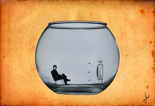 Cartoon: fishbowl (medium) by german ferrero tagged fishbowl,pecera,incomunicacion,incomunication,comunicacion,comuncation,autoaislamiento,soledad,infoxication,infoxicacion,ger,german,ferrero,germanferrero
