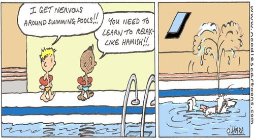 Cartoon: fountain!.. (medium) by noodles cartoons tagged pool,swimming,hamish,pedro,sunny