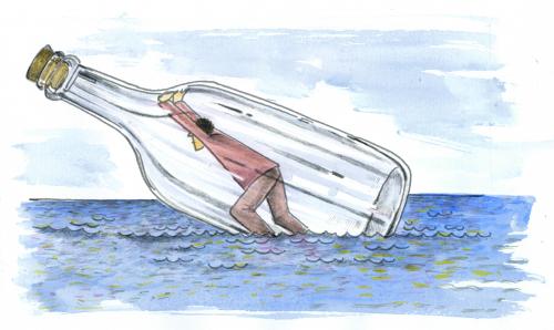Cartoon: Survival (medium) by Mihail tagged sea,survival,man,boat,message