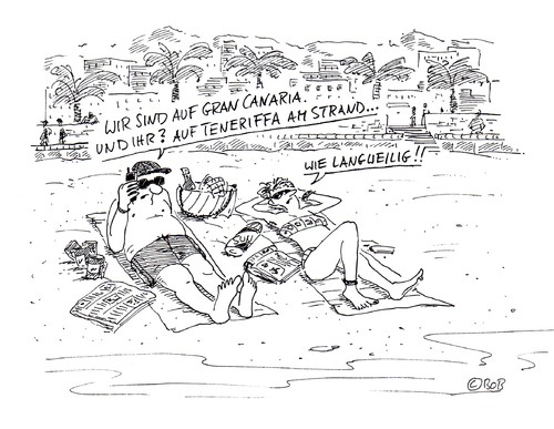 Cartoon: Gestrandet (medium) by Christian BOB Born tagged urlaub,strand,meer,insel,abhängen,langeweile,gran,canaria,teneriffa