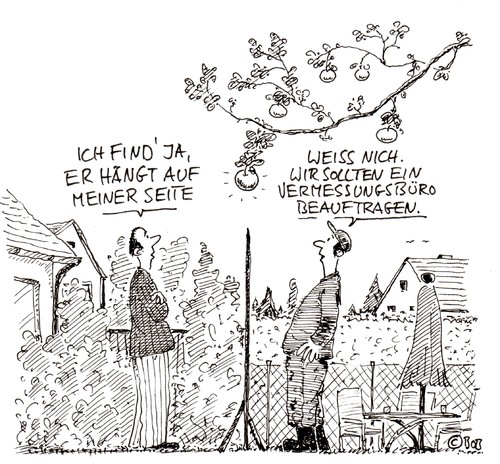 Cartoon: Grenzapfel (medium) by Christian BOB Born tagged gründlichkeit,deutsche,streit,zaun,grenze,nachbarn