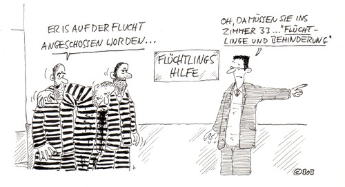 Cartoon: Oh brothers... (medium) by Christian BOB Born tagged flucht,knast,gefängnis,flüchtlinge,hilfe,verwundung,schiessen,behinderung