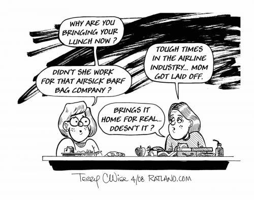 Cartoon: Tough times (medium) by terry tagged planes,air,airport,barf,layoffs,airline