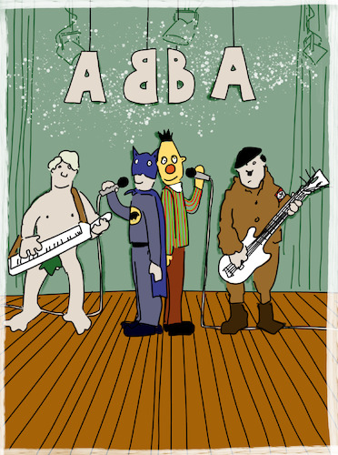 Cartoon: ABBA (medium) by hollers tagged abba,esc,sweden,music,adam,batman,bert,adolf,1970s,abba,esc,sweden,music,adam,batman,bert,adolf,1970s