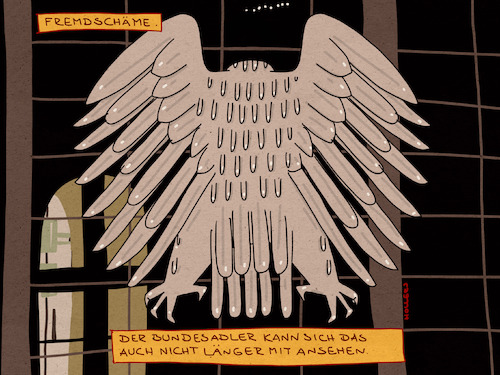 Cartoon: Fremdschäme (medium) by hollers tagged bundesadler,bundestag,regierung,fremdschäme,rechtsrutsch,agd,bundeskanzler,parteien,deutschland,merz,brandmauer,bundesadler,bundestag,regierung,rechtsrutsch,agd,bundeskanzler,parteien,deutschland,merz,brandmauer