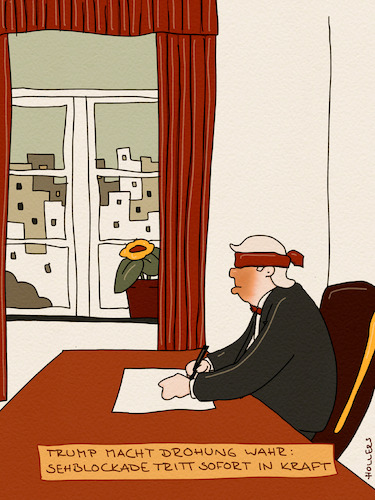 Cartoon: Sehblockade (medium) by hollers tagged trump,usa,iran,hormus,seeblockade,handel,schiffe,öl,trump,usa,iran,hormus,seeblockade,handel,schiffe,öl