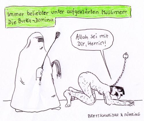 Cartoon: aufgeklärt (medium) by brettschneider und möhring tagged muslime,islam,aufklärung,burka,domina,sklave,sm,frauen,emanzipation,cartoon,karikatur,brettschneider,und,möhring